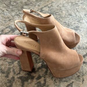 SCHUTZ Camel Leather Platform Sandals
